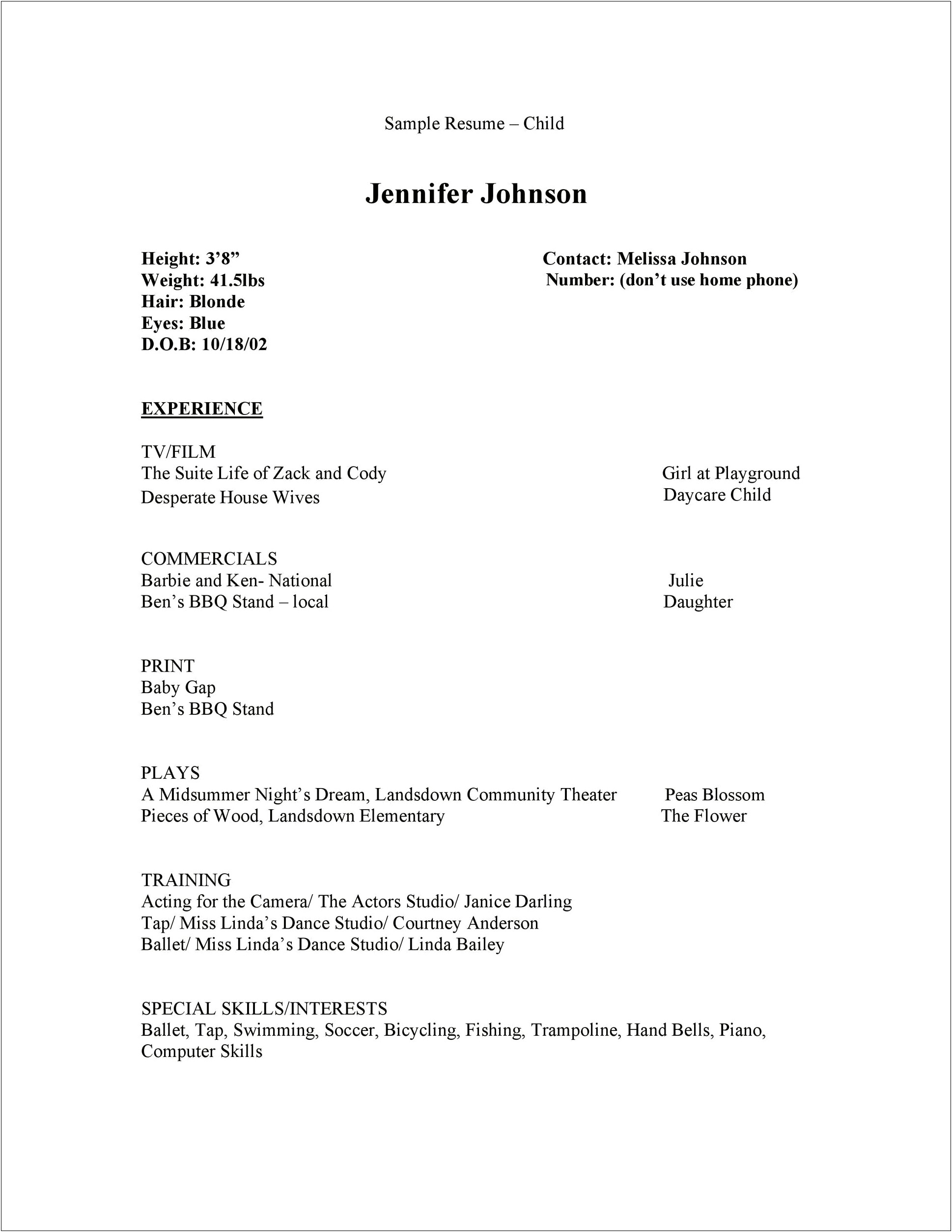 Objective For An Actor Resume With No Experience
