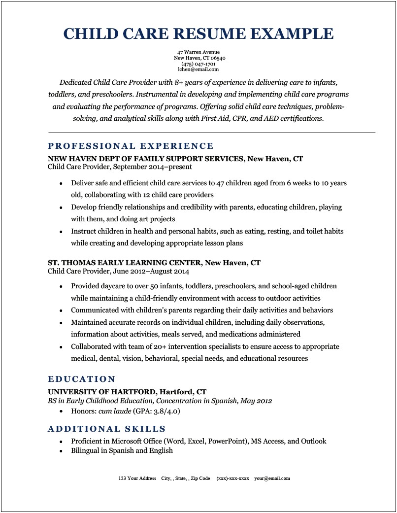 Objective For Assistant Director Child Care Resume