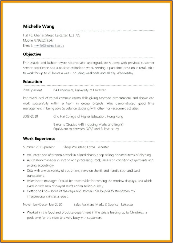 Objective For Entry Level Retail Resume