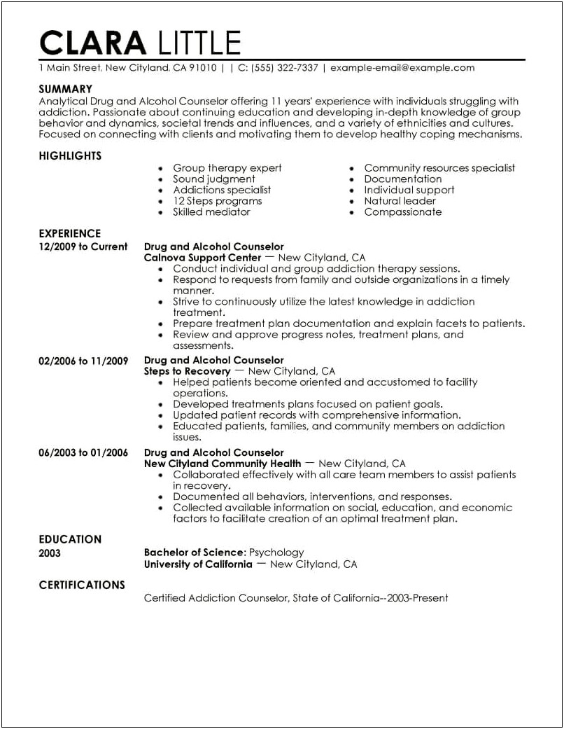 Objective For High School Counselor Resume