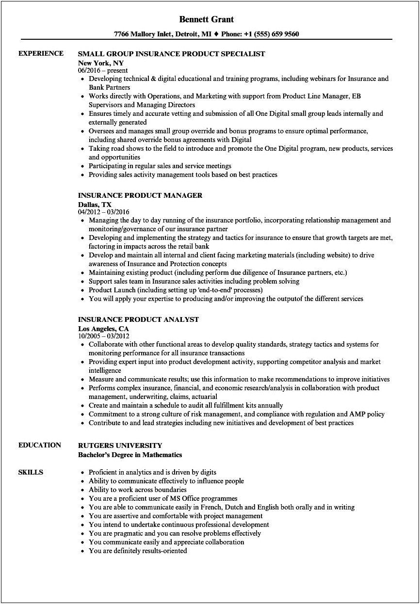 Objective For Insurance Project Manager Resume