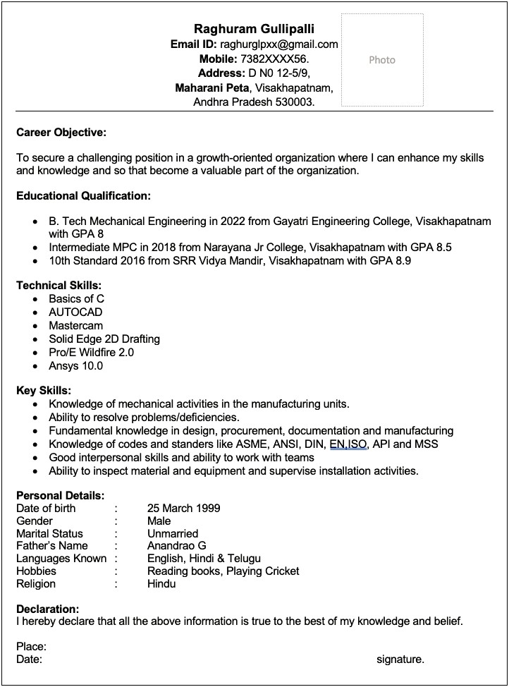 Objective For Mechanical Engineering Freshers In Resume