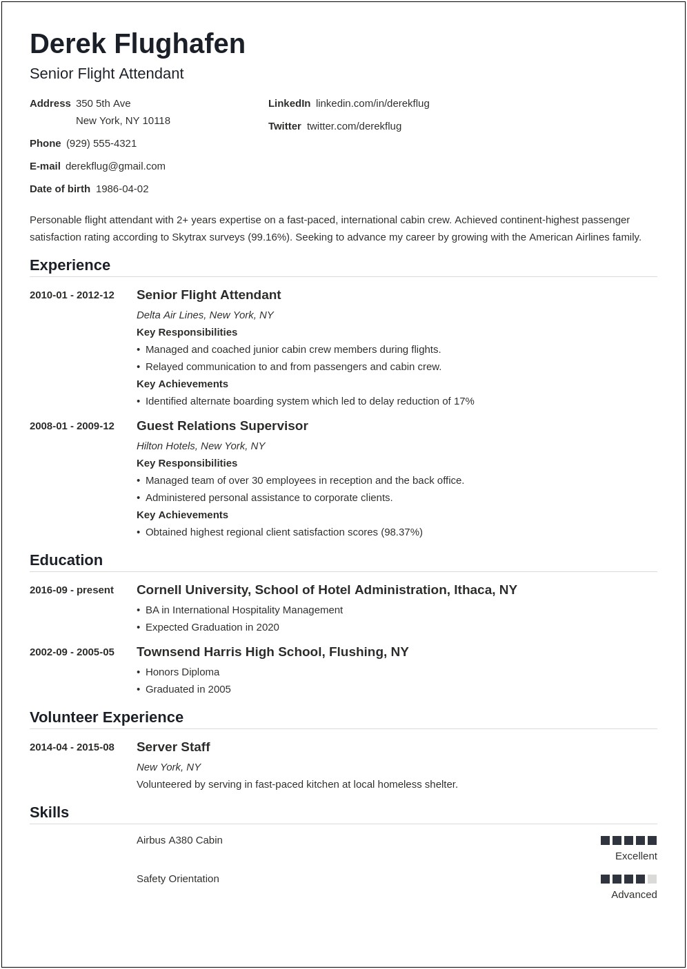 Objective For Resume Airline Customer Service