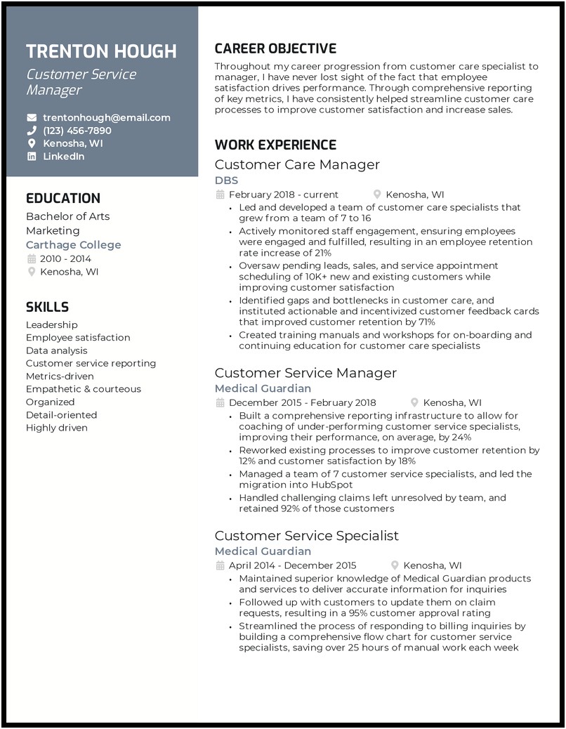 Objective For Resume Customer Service Manager Examples