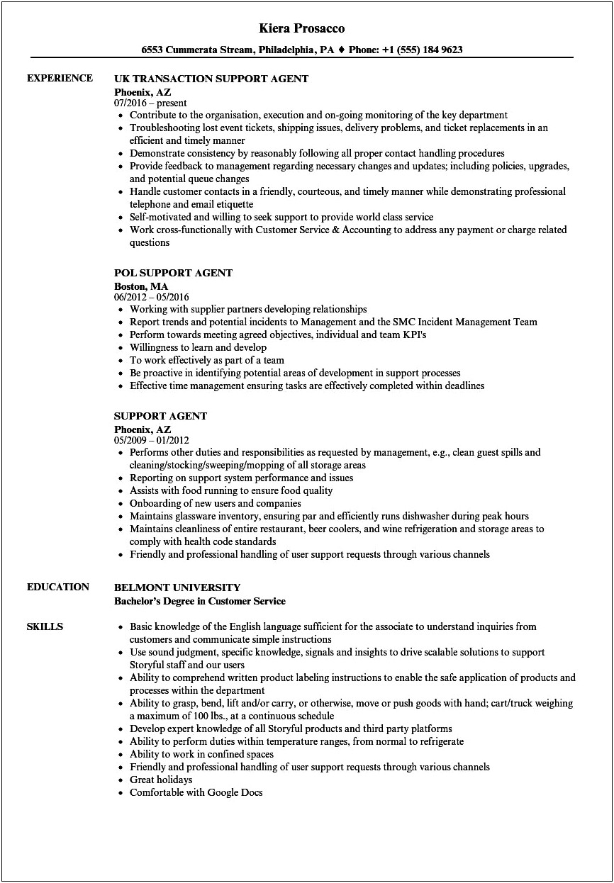 Objective For Resume Customer Service Ticket Agent