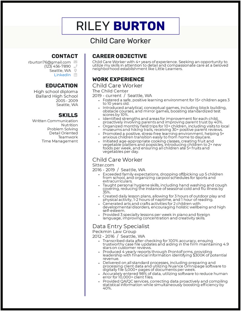 Objective For Resume Early Childhood Education