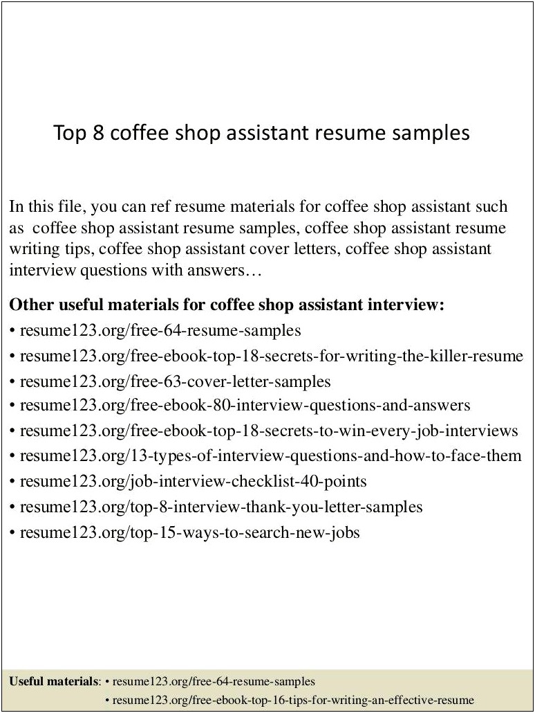 Objective For Resume First Job Coffee Shop