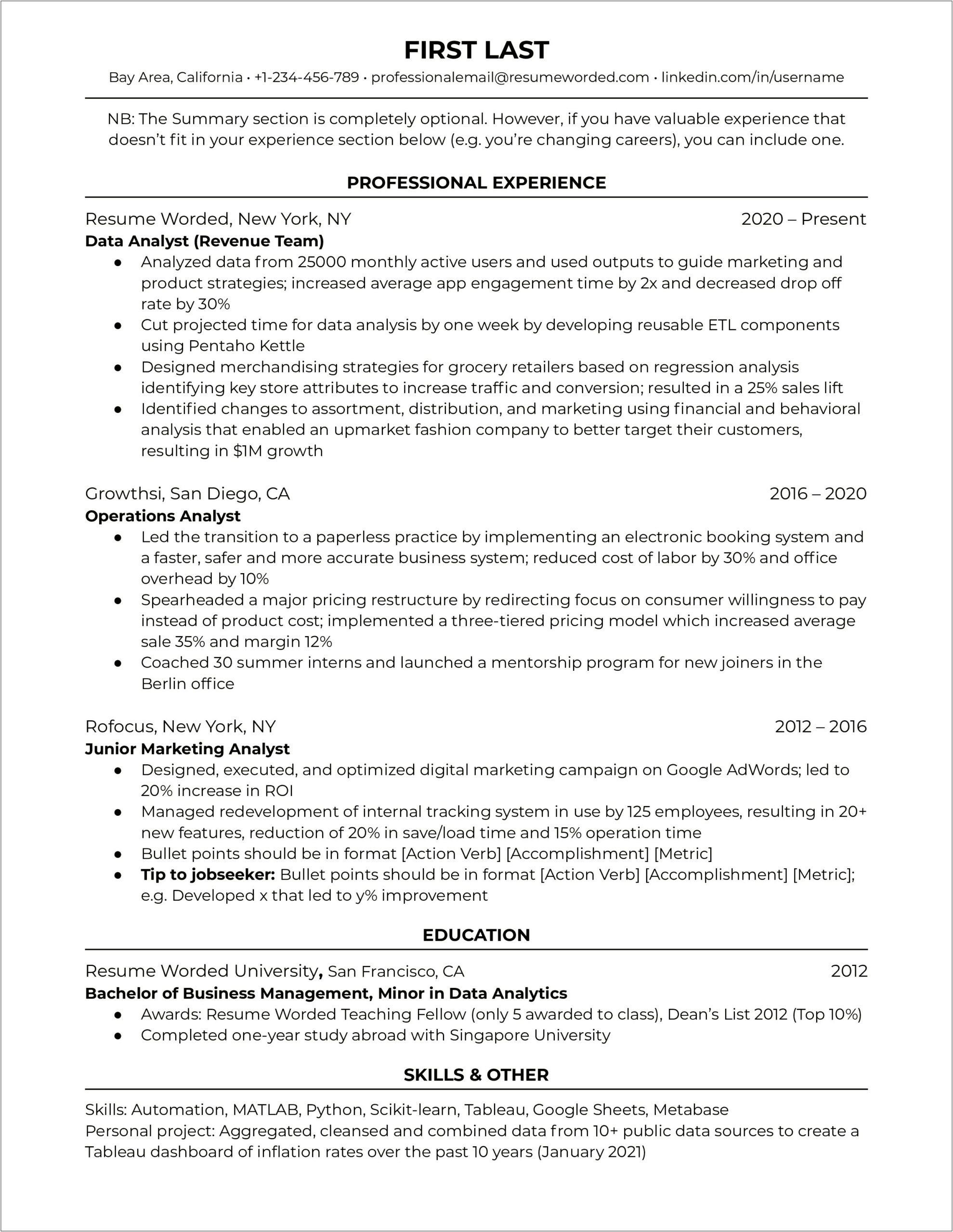 Objective For Resume For 1 Year Experience