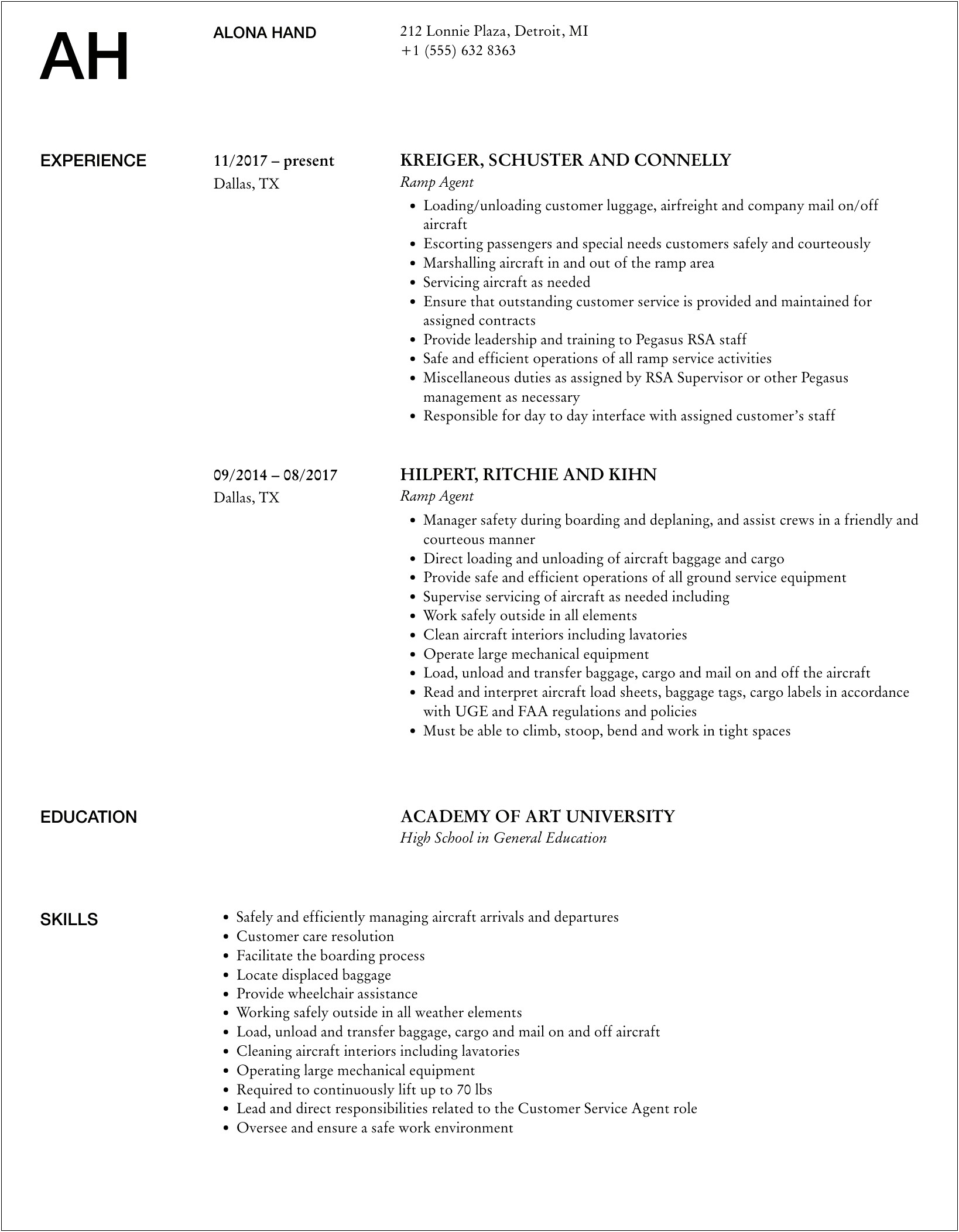 Objective For Resume For Airline Ramp Agent