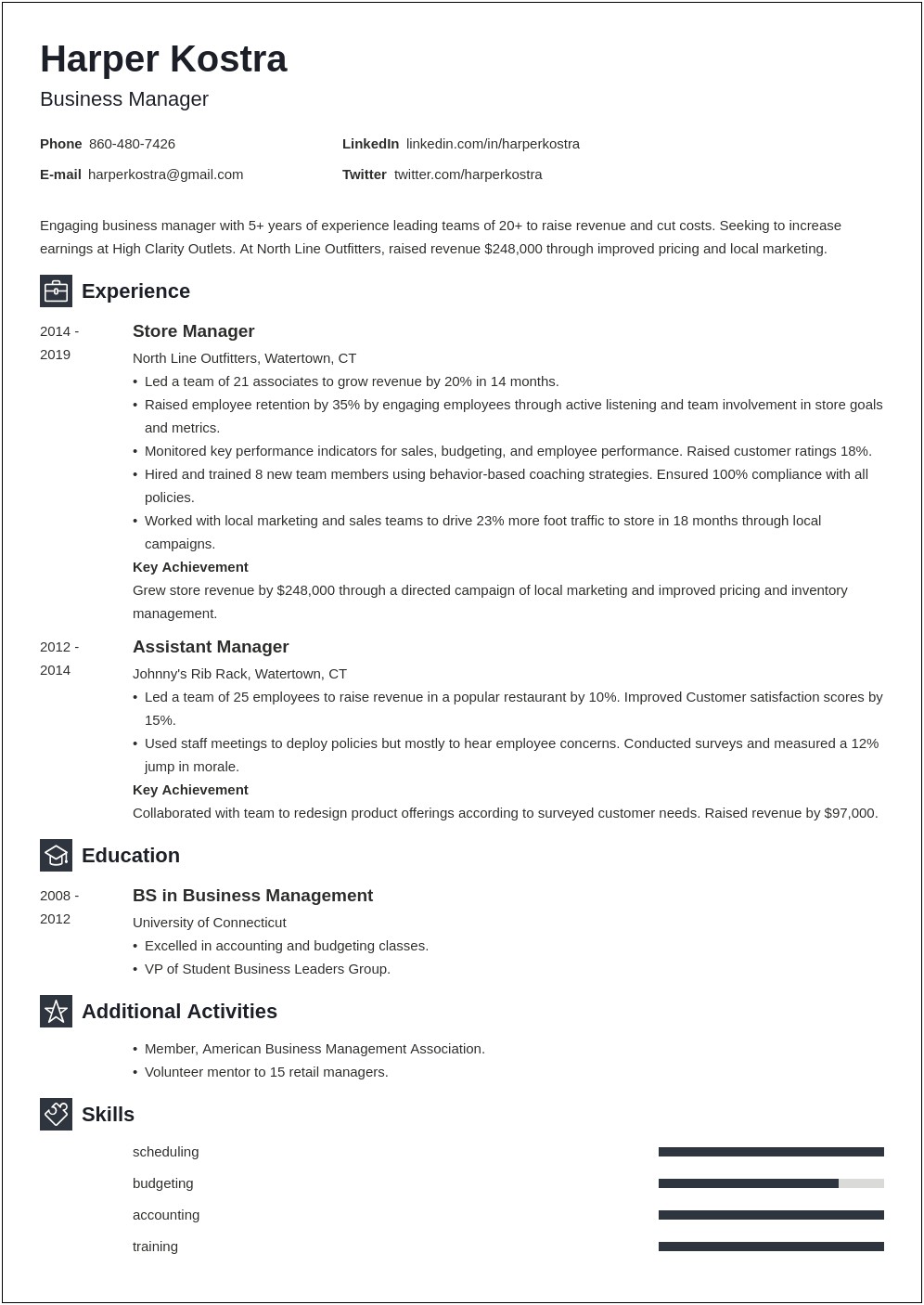 Objective For Resume For Business Management