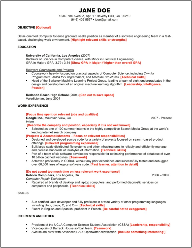 Objective For Resume For Computer Science Student