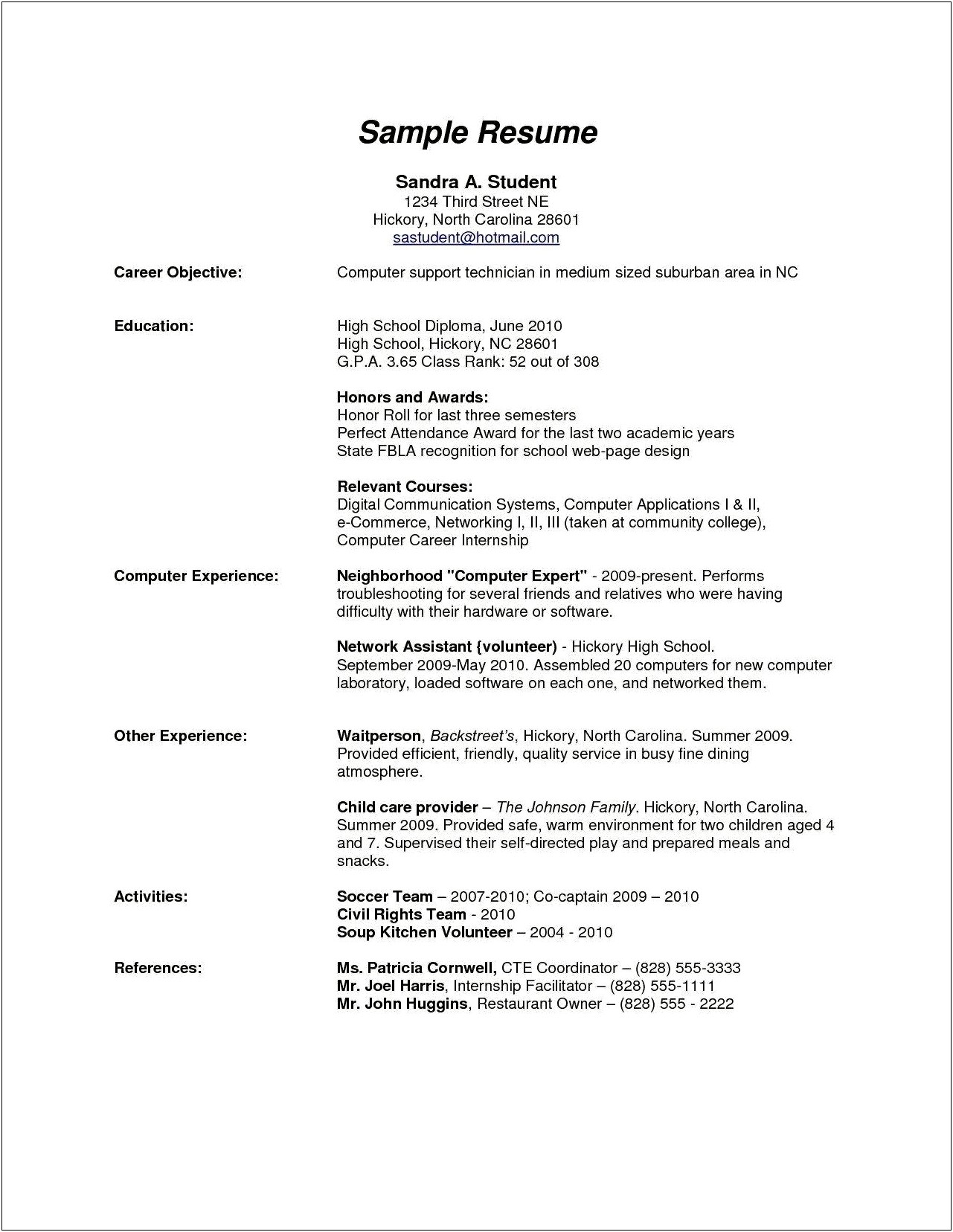 Objective For Resume For High School Graduate