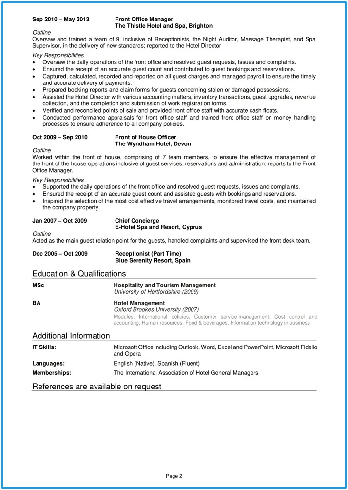 Objective For Resume For Hotel Management