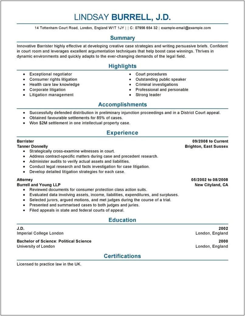 Objective For Resume For Law Firm