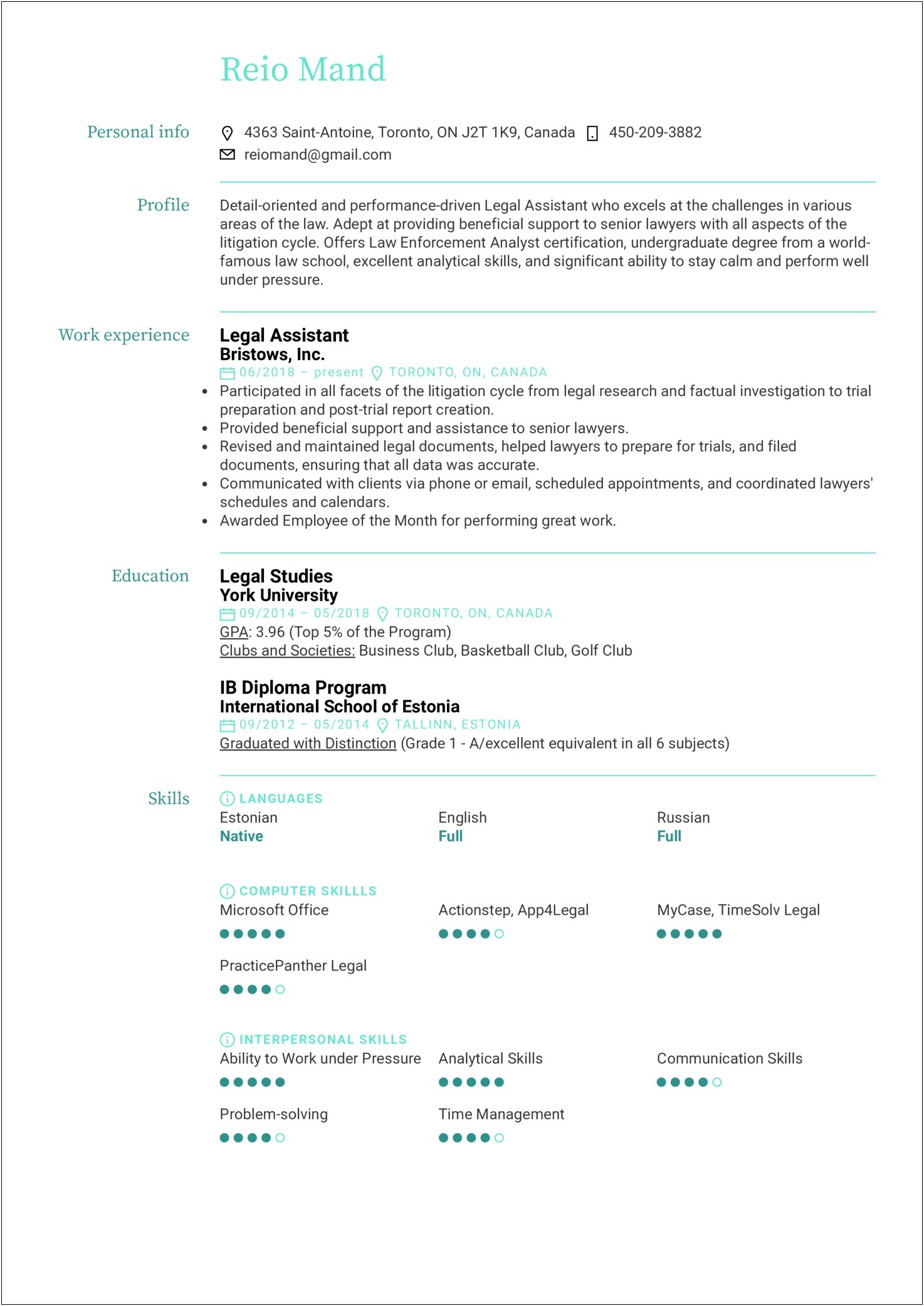 Objective For Resume For Legal Assistant