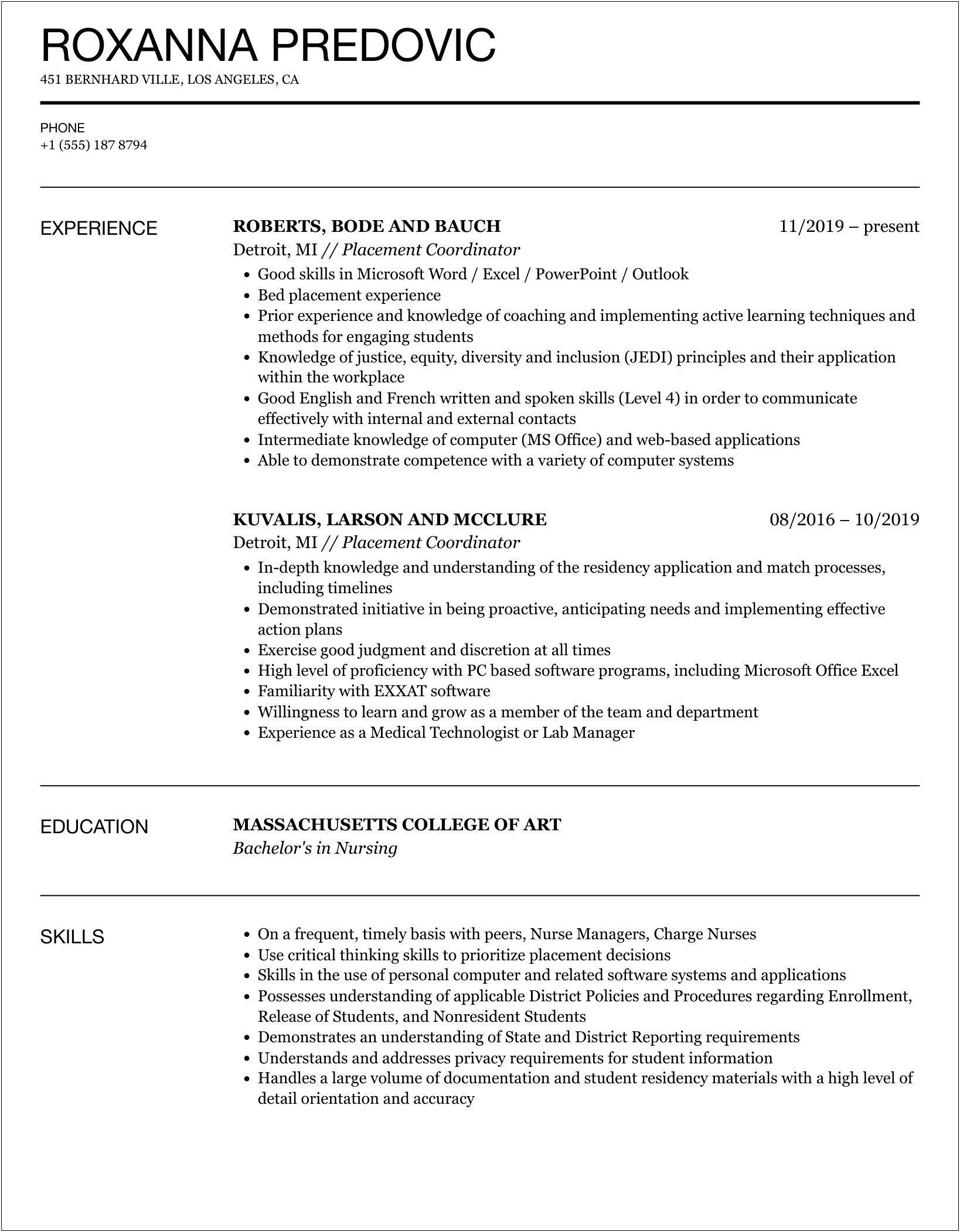 Objective For Resume For Placement Coordinator