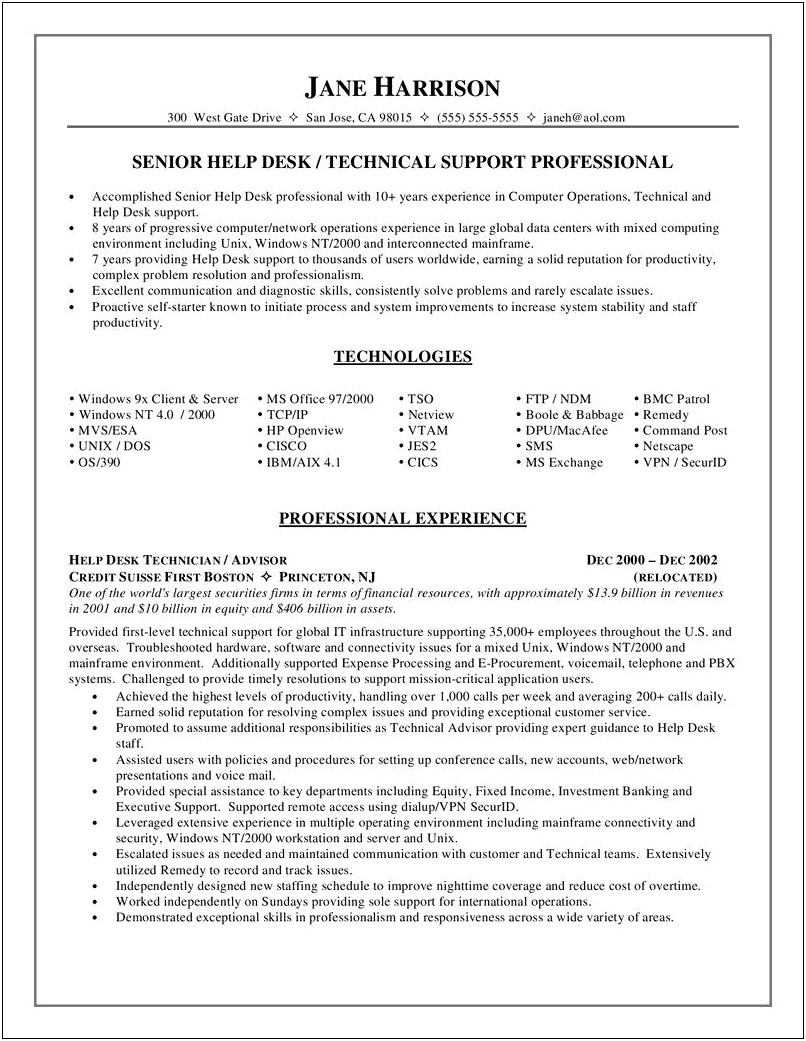 Objective For Resume For Technical Support