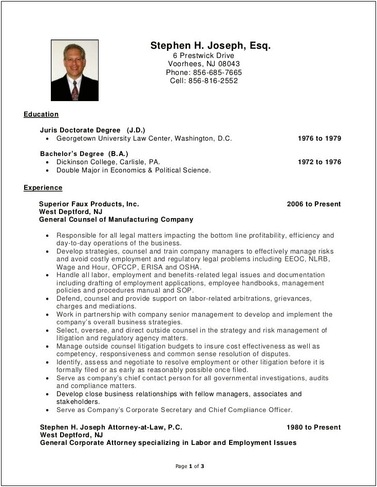 Objective For Resume General Counsel Position