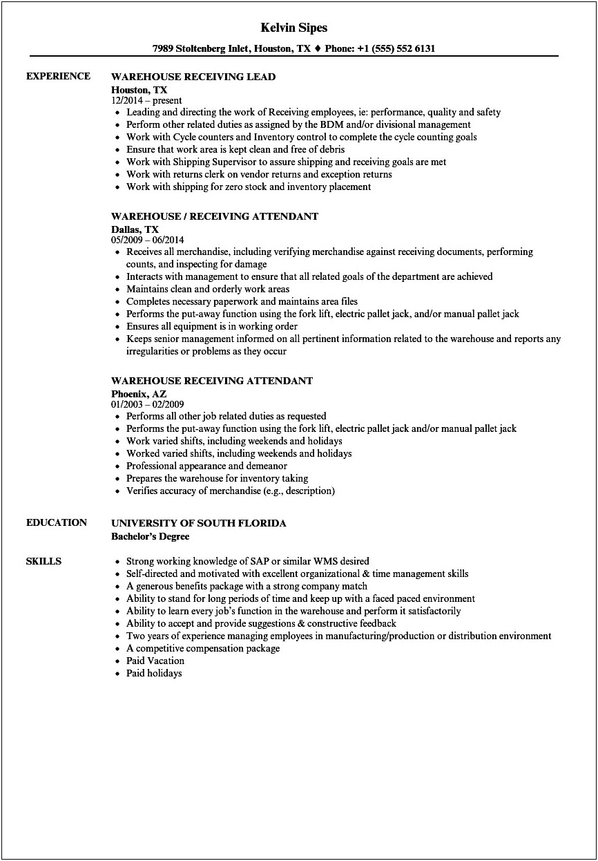 Objective For Resume Shipping And Receiving Inventory