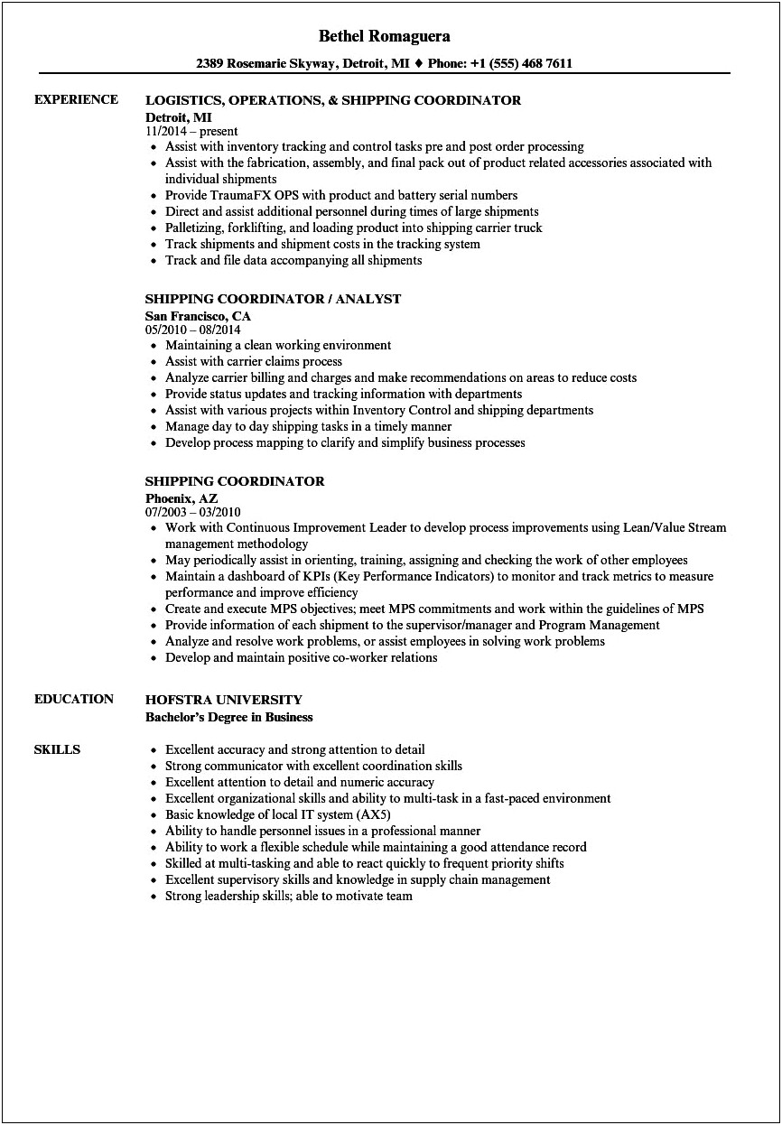 Objective For Resume Shipping And Receiving