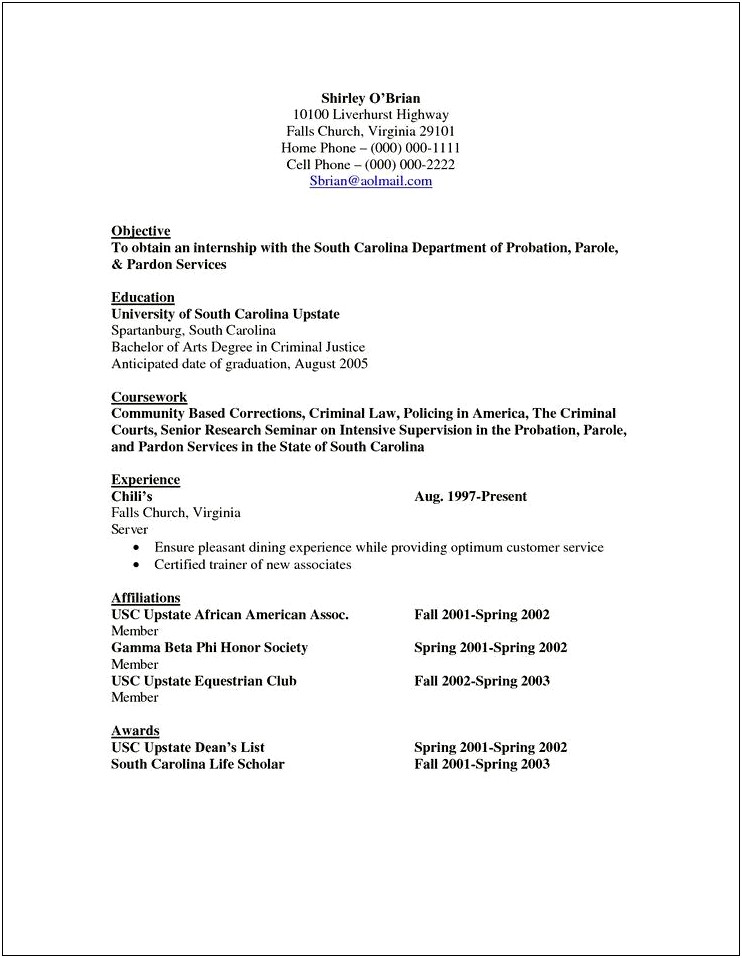 Objective Ideas For Resume Criminal Justice