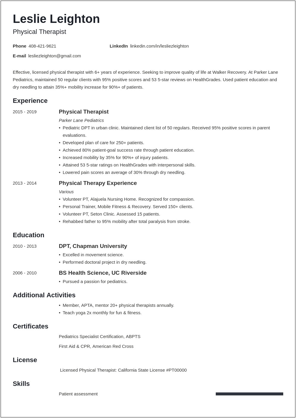 Objective In A Respiratory Therapist Resume