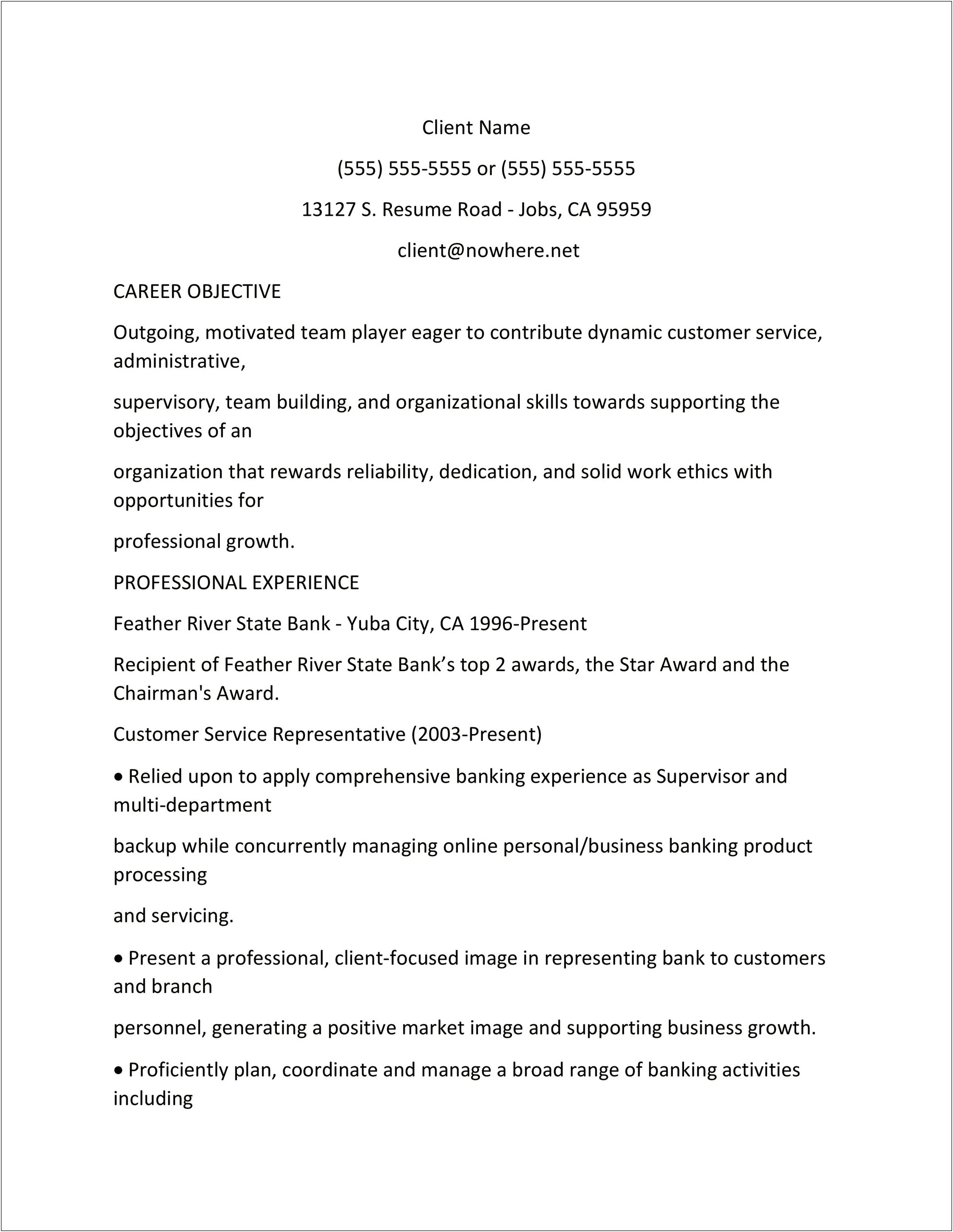 Objective In A Resume Call Center