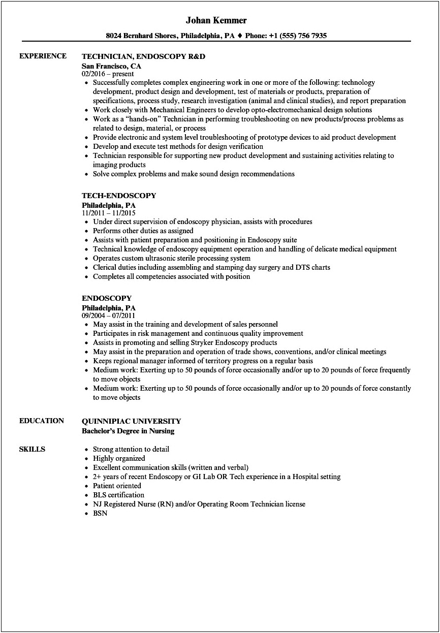 Objective In A Resume For Endo Tech