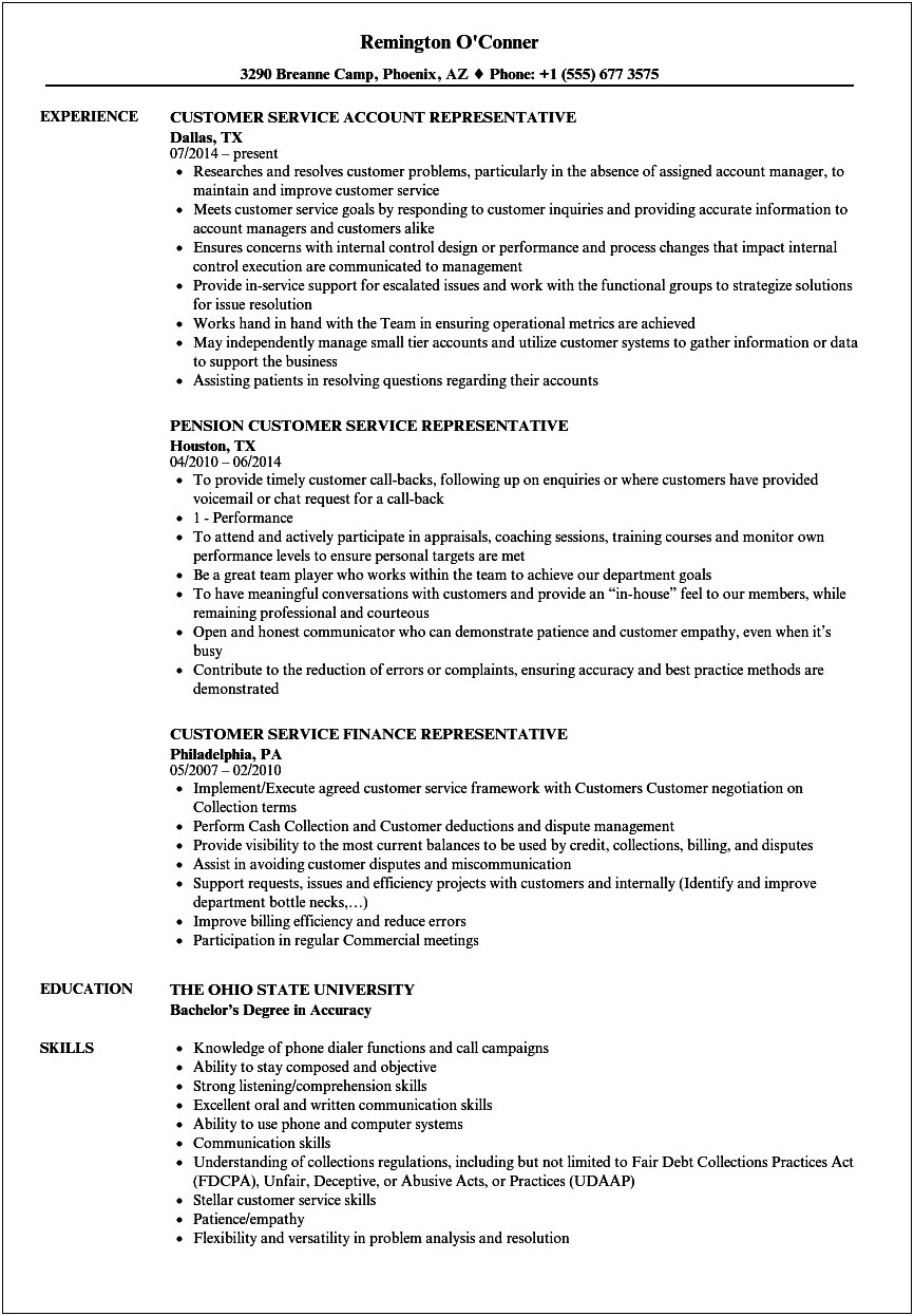 Objective In Resume About Customer Service In Stores