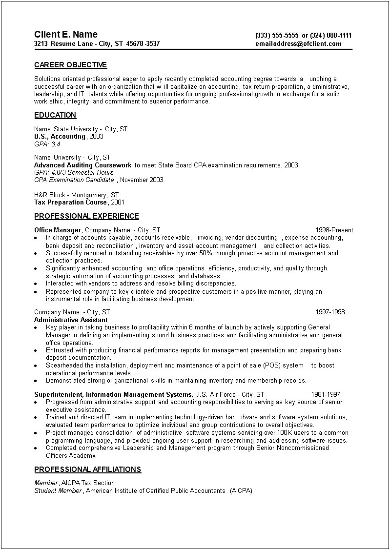 Objective In Resume For Executive Assistant