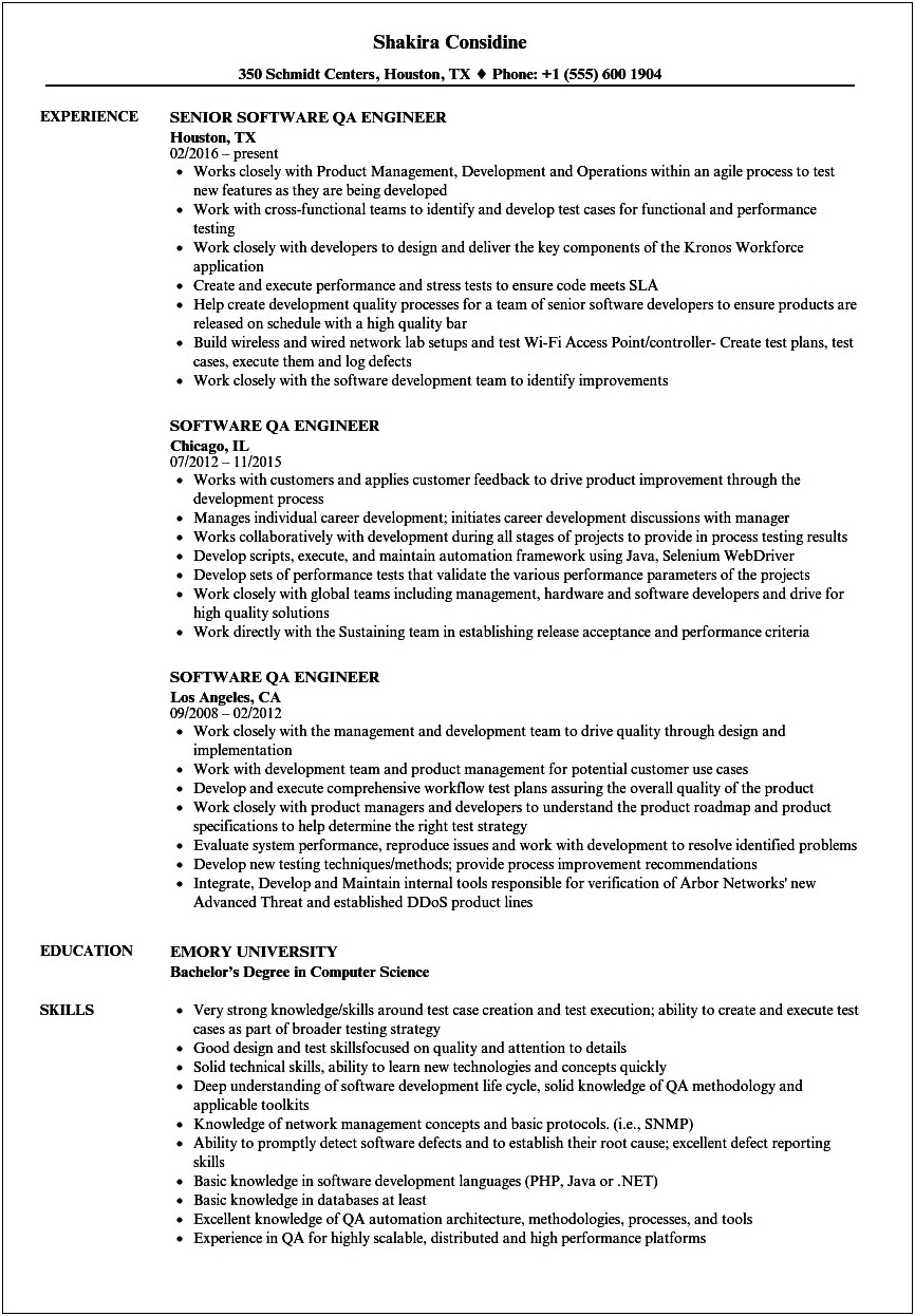 Objective In Resume For Experienced Test Engineer