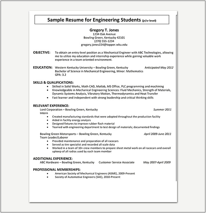 Objective In Resume For Fresh Graduate Industrial Engineer