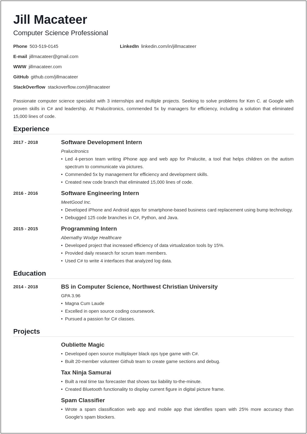 Objective In Resume For Freshers In Computer Science