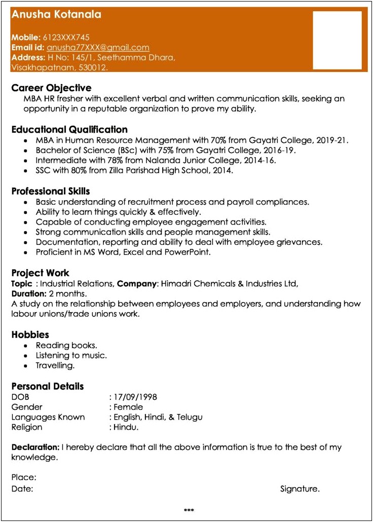 Objective In Resume For Freshers Mba