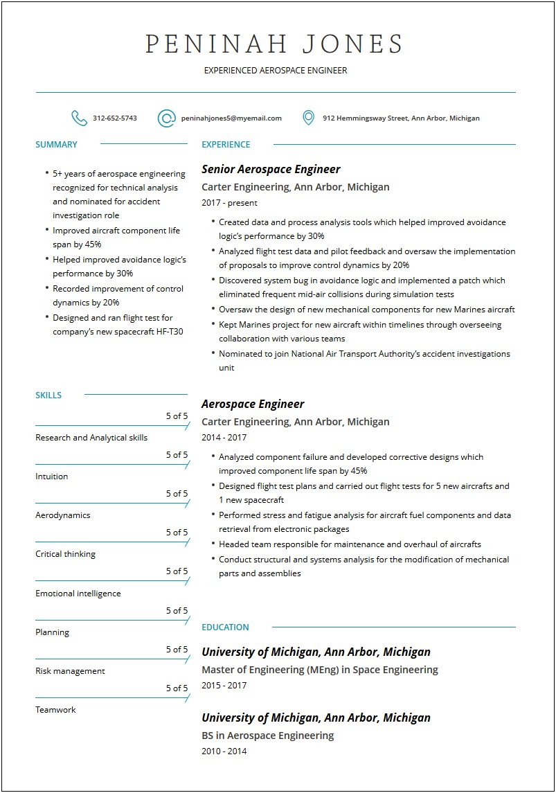Objective In Resume For Internship In Aerospace Engineering