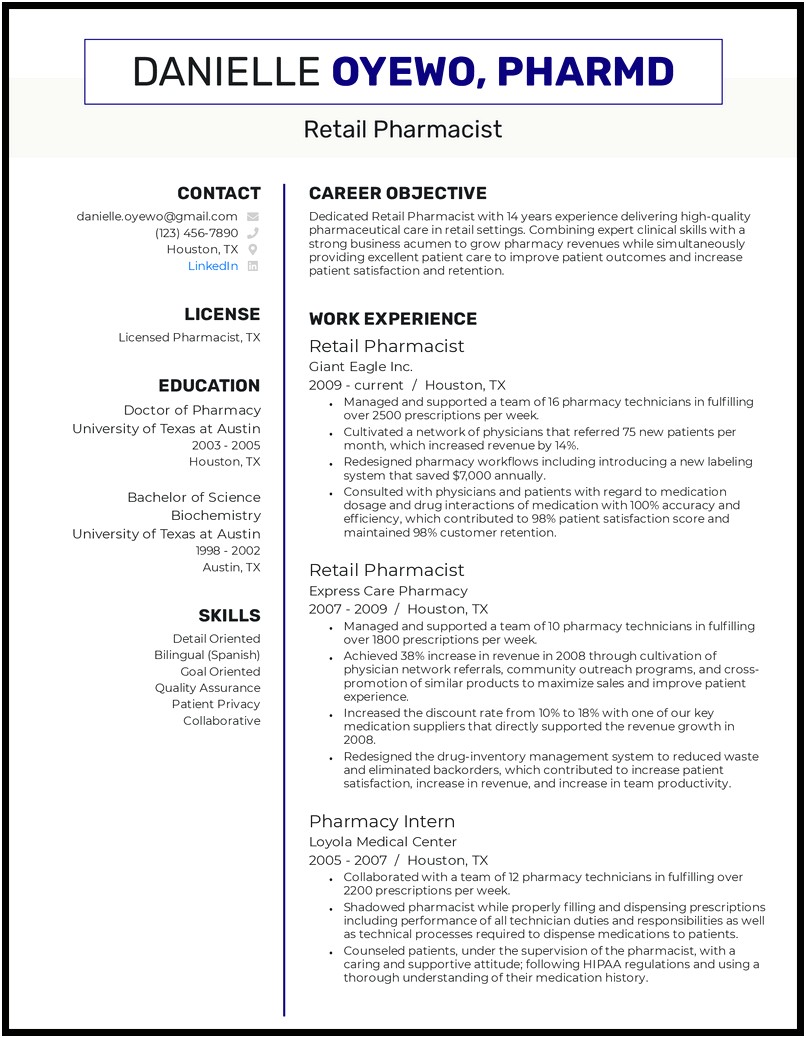 Objective In Resume For Pharmacy Technician Hospital