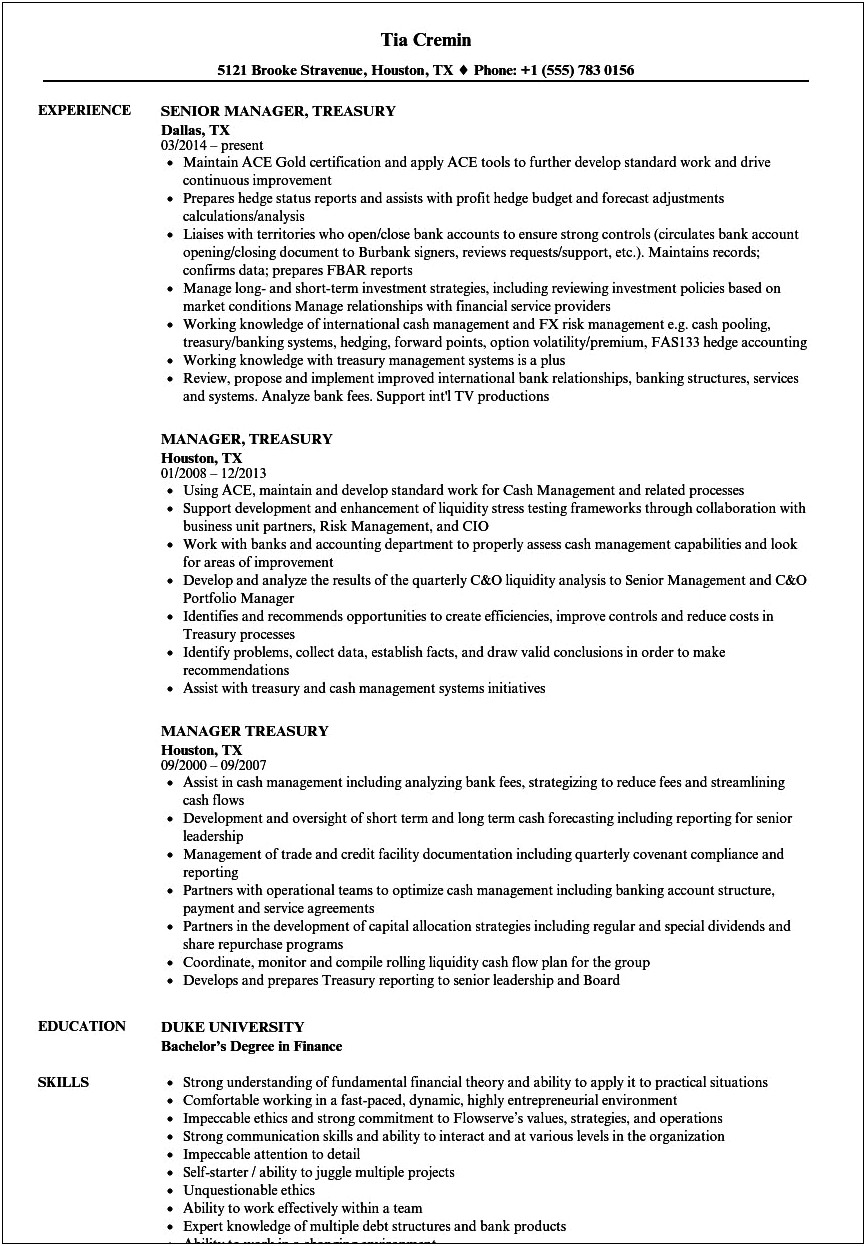 Objective In Resume For Treasury Assistant