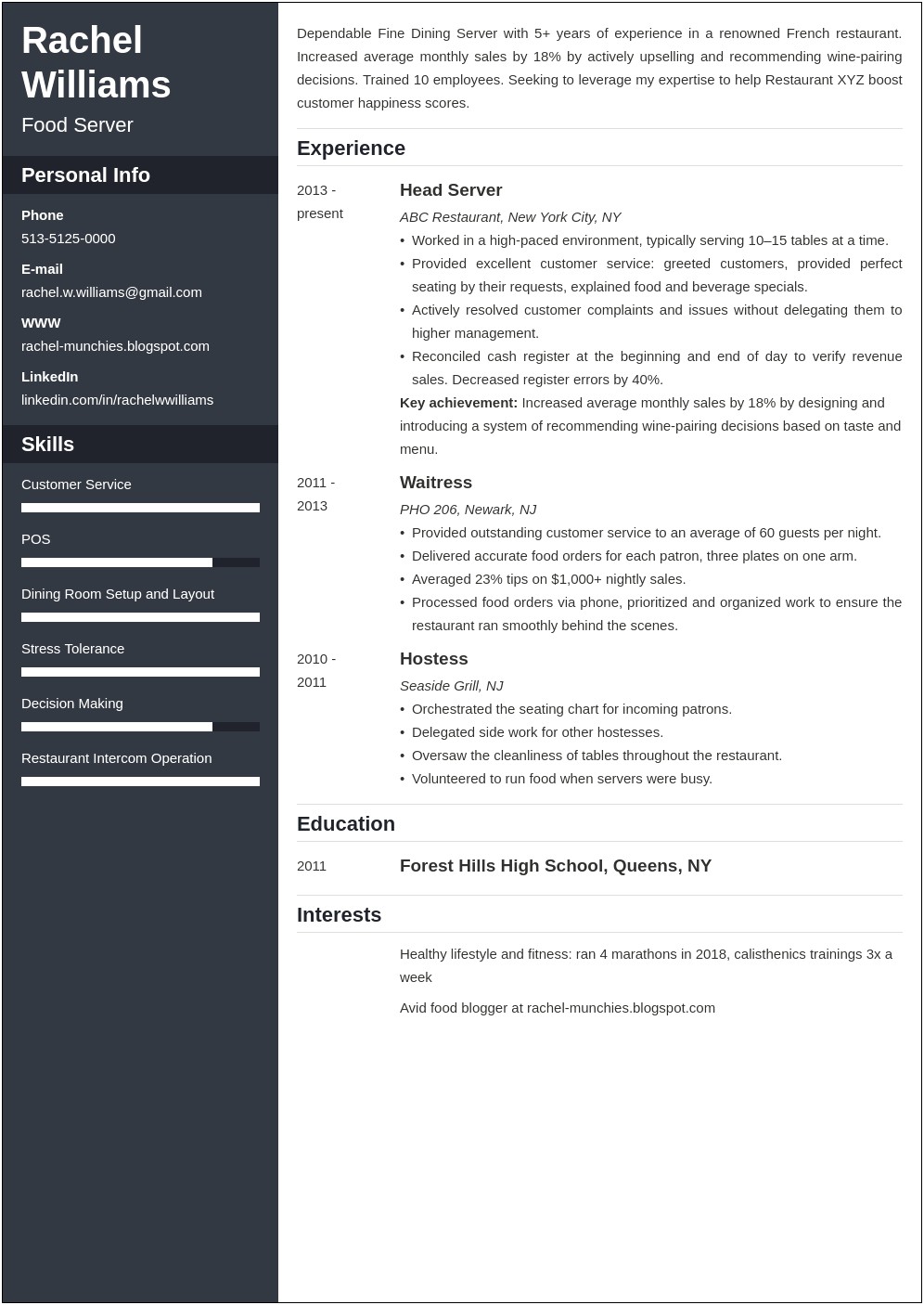 Objective In Resume Sample Fast Food