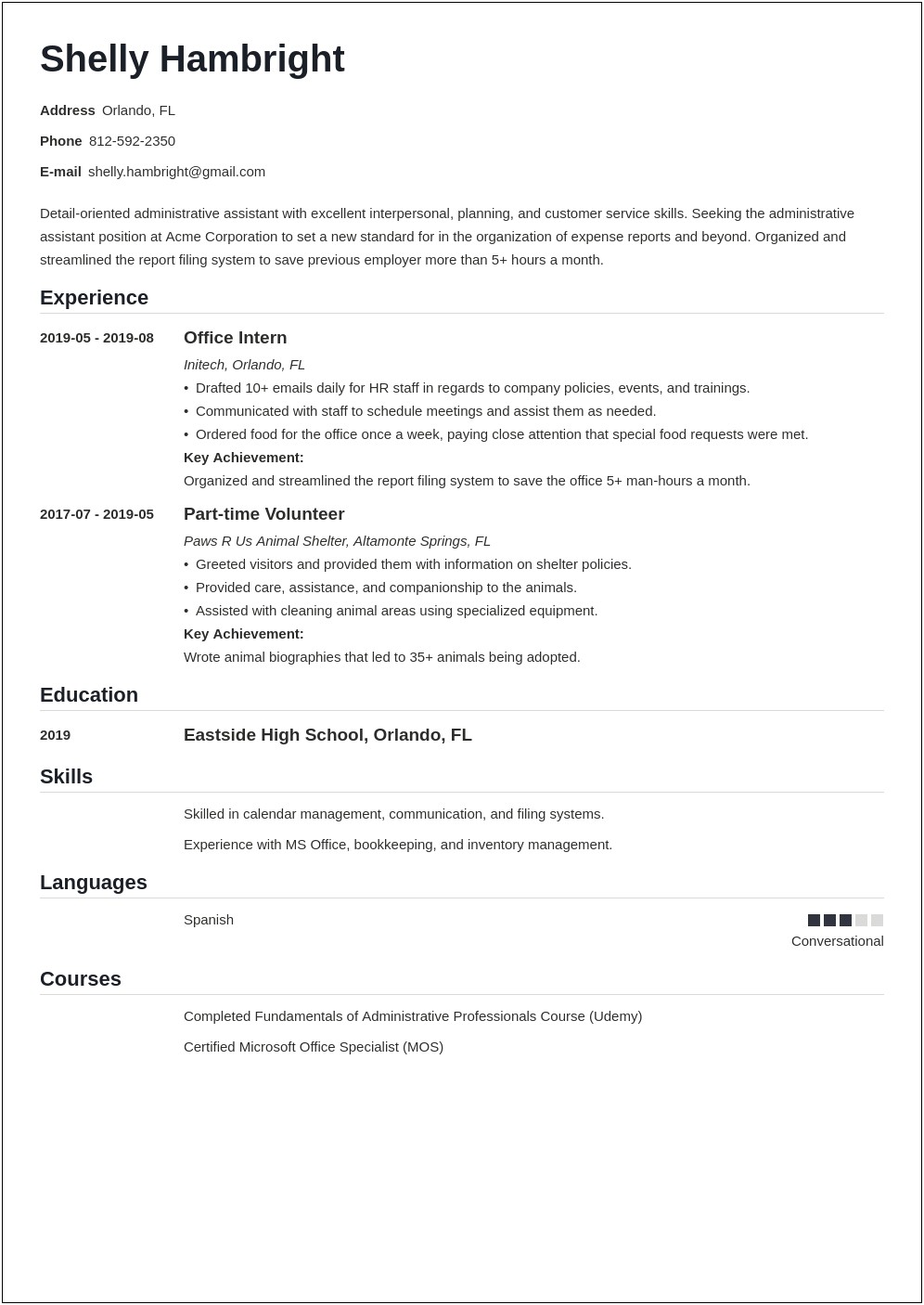 Objective Of A Resume For Administrative Assistant