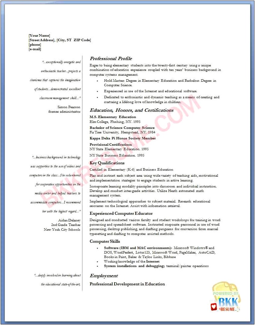 Objective Of A Resume In Teaching