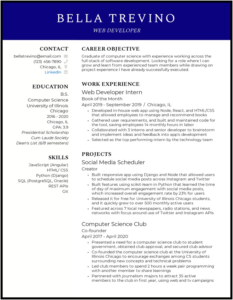 Objective Of Computer Science Student Masters Resume