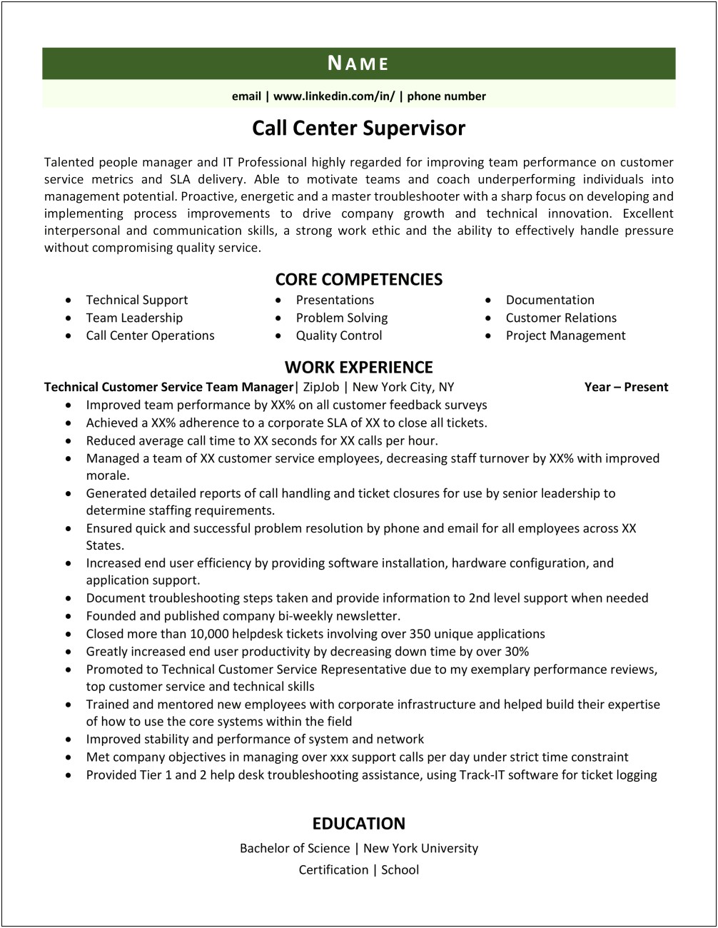 Objective Of Resume For Call Center