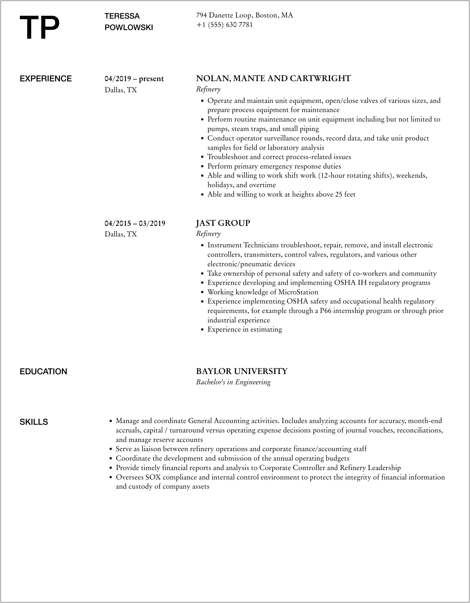 Objective On A Resume Examples Refinery Jobs