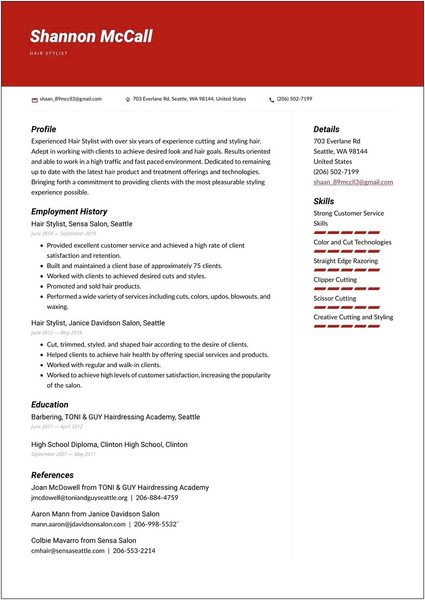 Objective On A Resume For A Barber