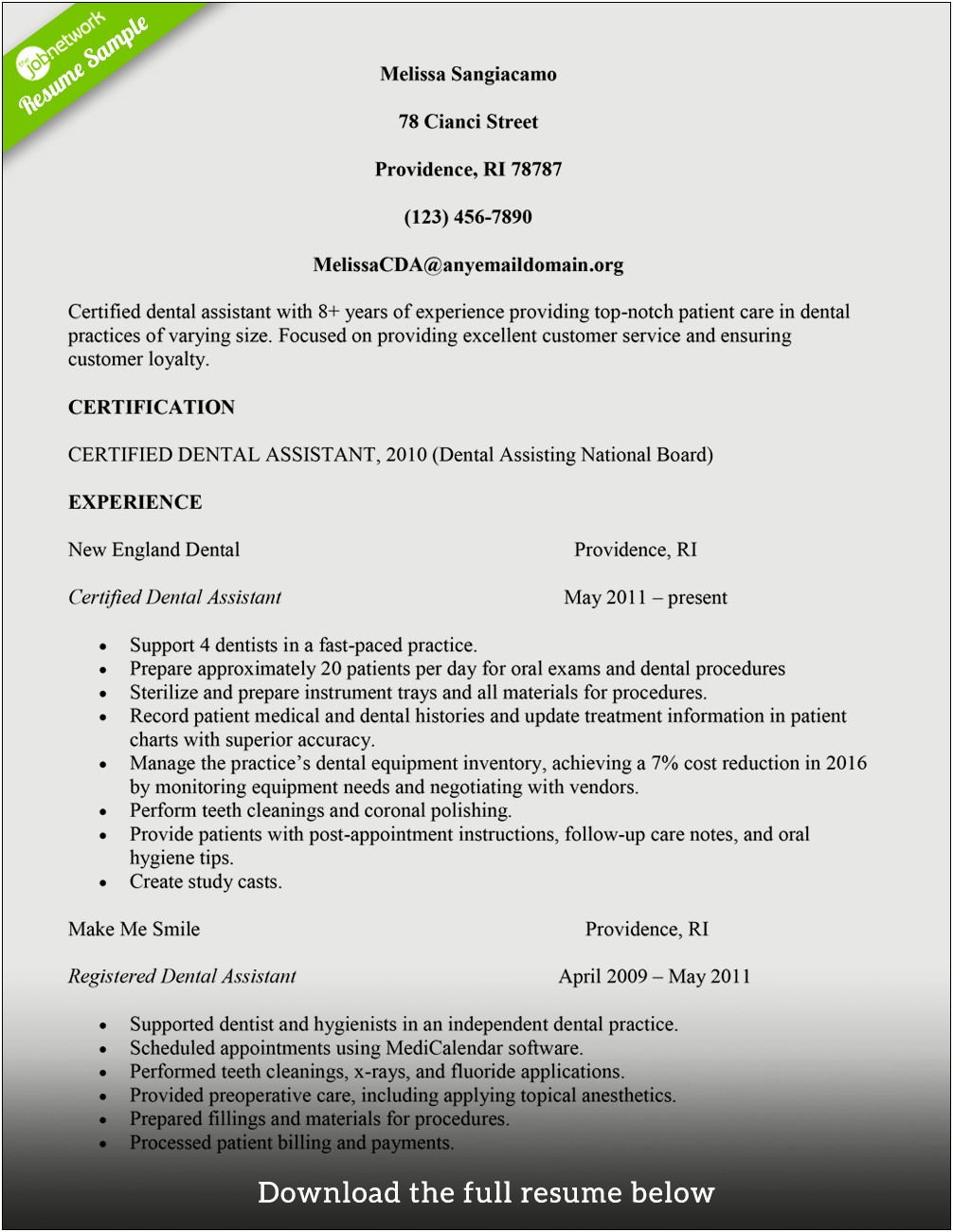 Objective On A Resume For Dental Assistant