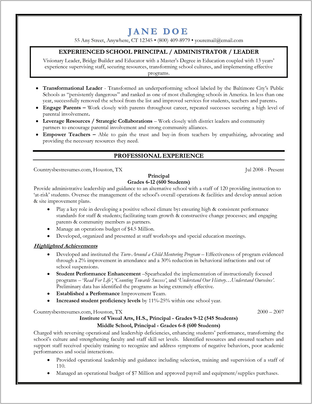 Objective On Resume For Assistant Principal Position