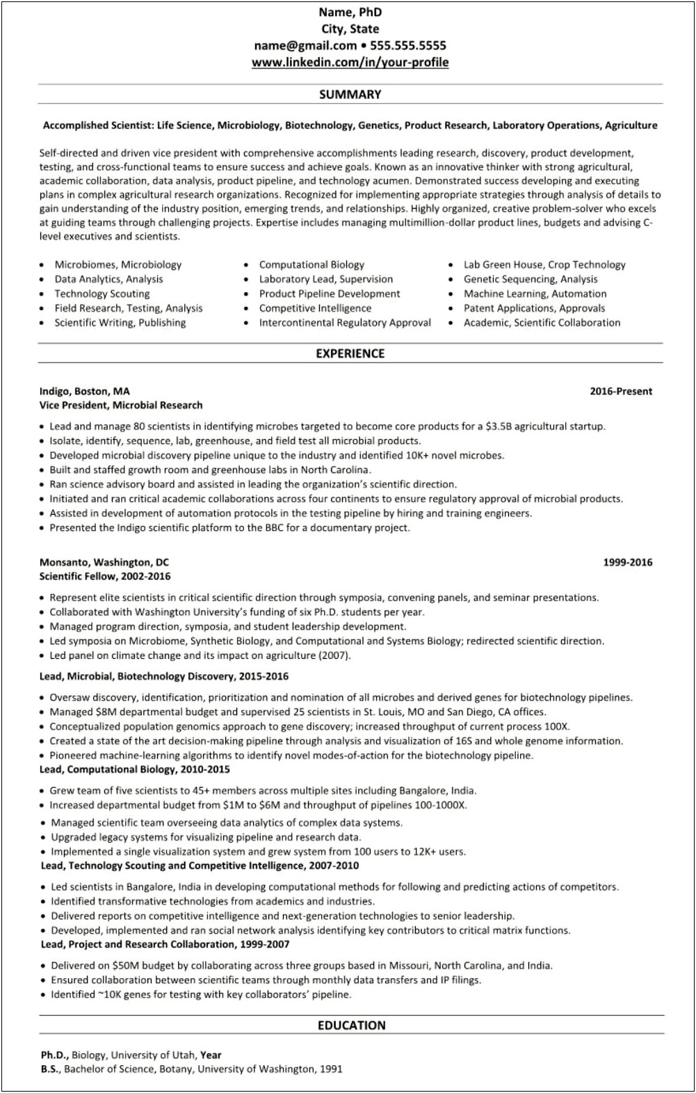 Objective On Resume For Biotech Company