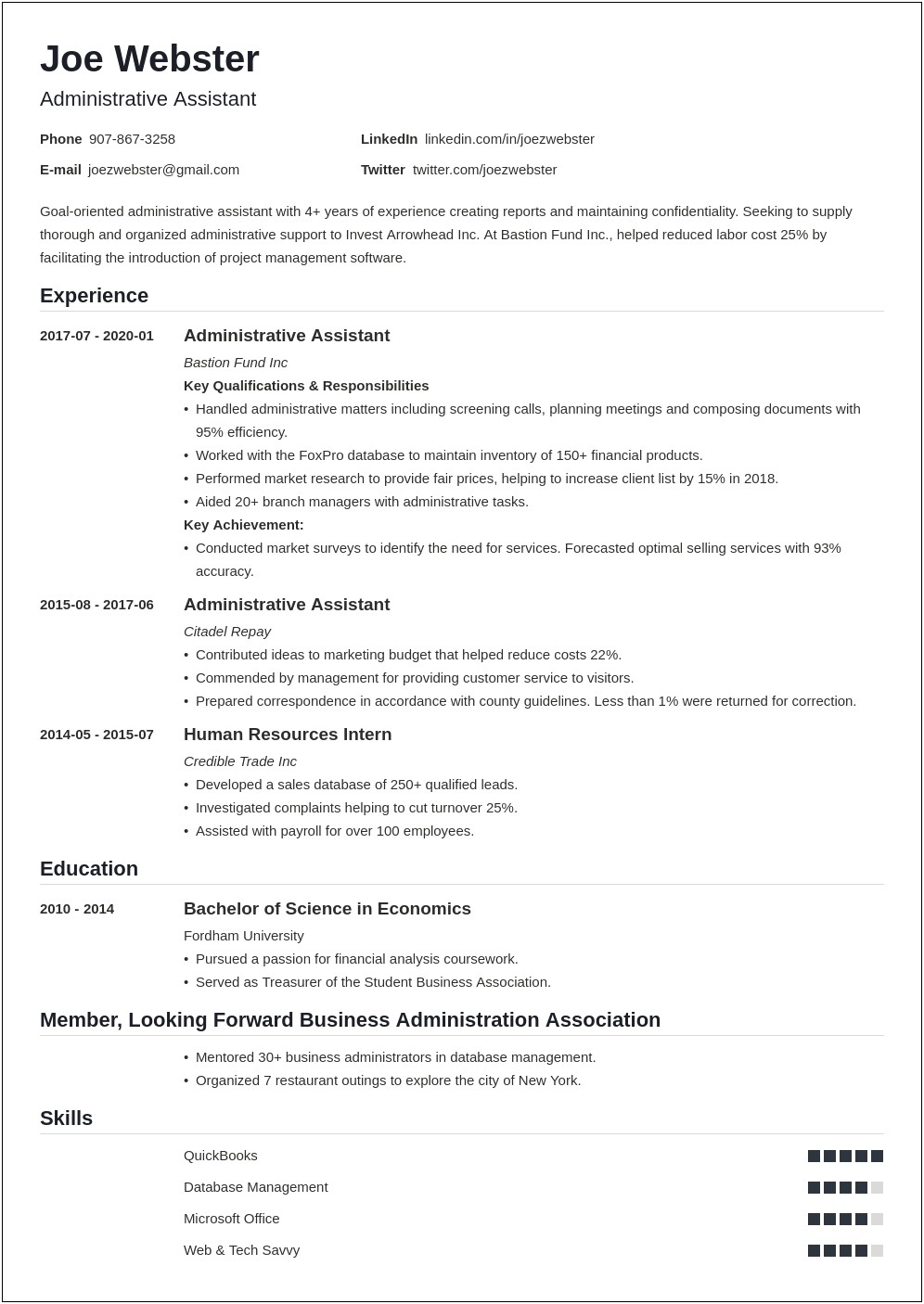 Objective On Resume For Business Major