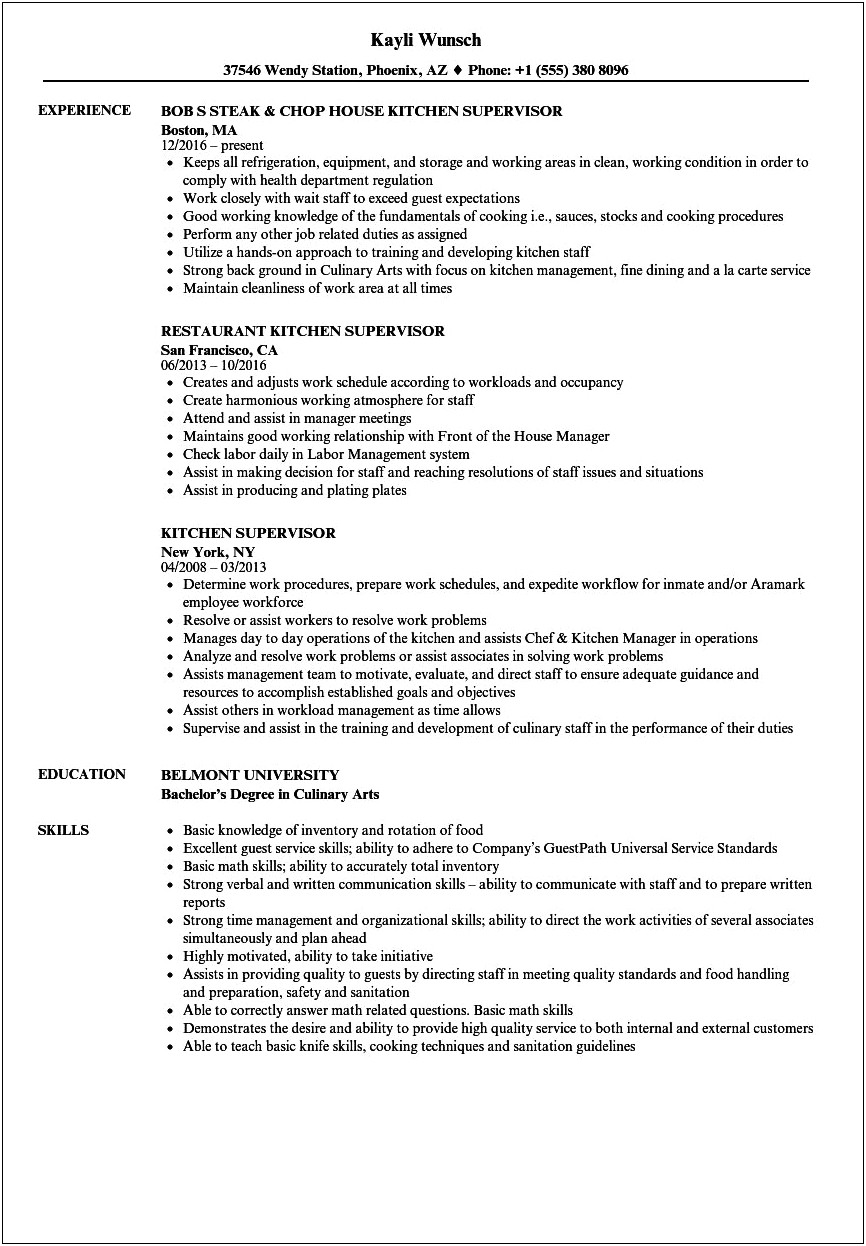 Objective On Resume For Kitchen Manager