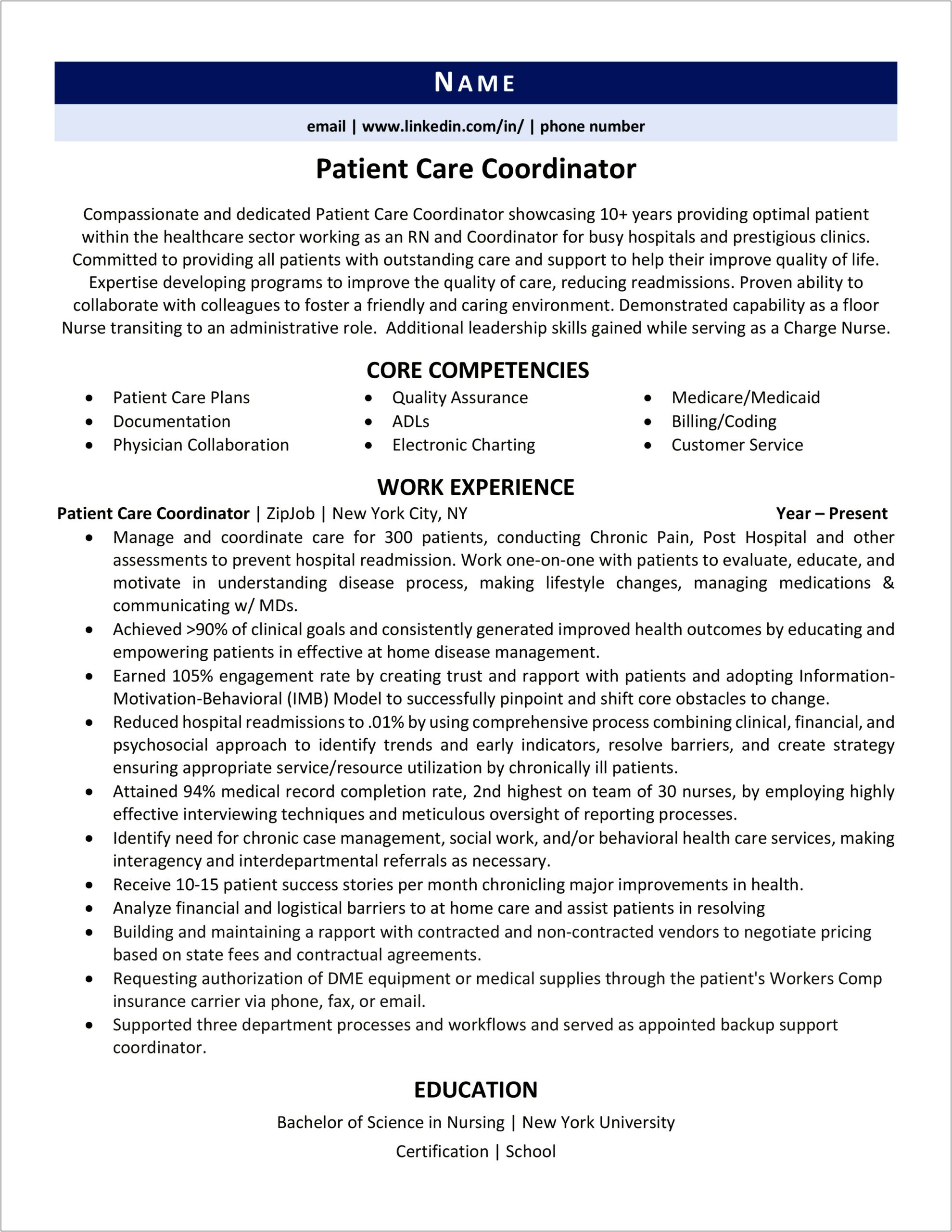 Objective On Resume For Patient Care